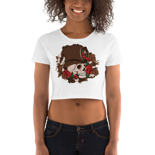 Bowler Hat And Roses Crop Top - Tees Arena | TeesArena.com